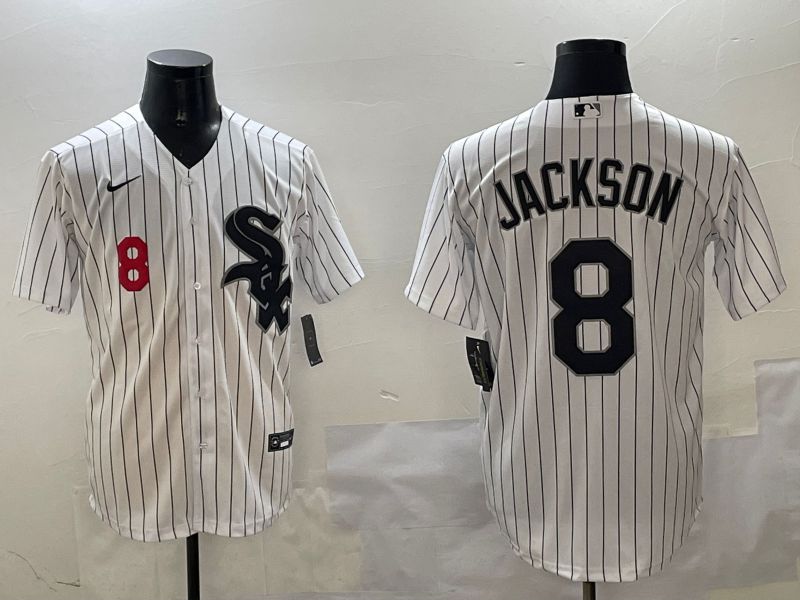 Men Chicago White Sox #8 Jackson White Stripe Game 2025 Nike MLB Jersey style 1